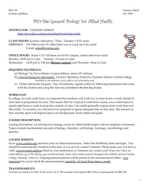 BIO-156 General Biology for Allied Health - Cochise College