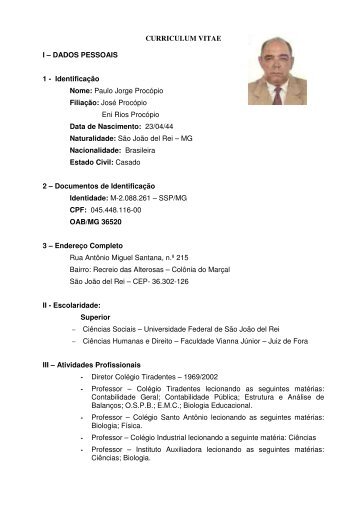 CURRICULUM VITAE I â DADOS PESSOAIS 1 ... - PAEL-GOB-MG