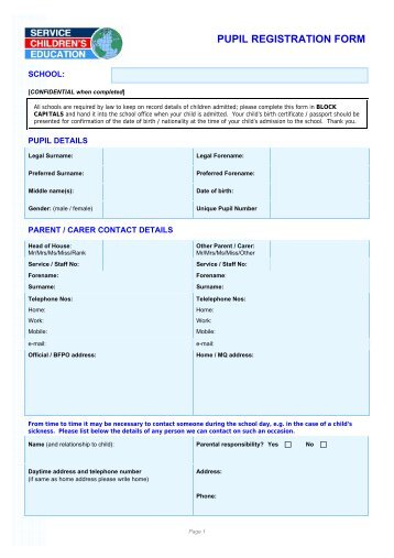 PUPIL REGISTRATION FORM - Hornbill School Website