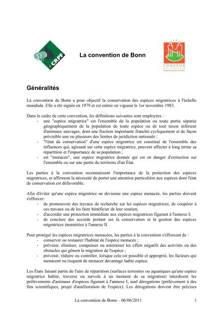 La convention de Bonn - CRPF Limousin