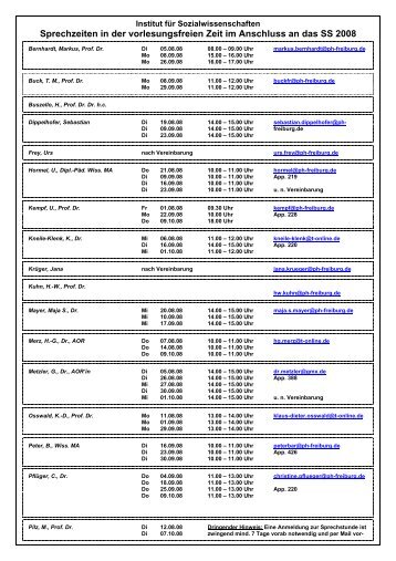 Sprechzeiten in der vorlesungsfreien Zeit im Anschluss an das SS ...