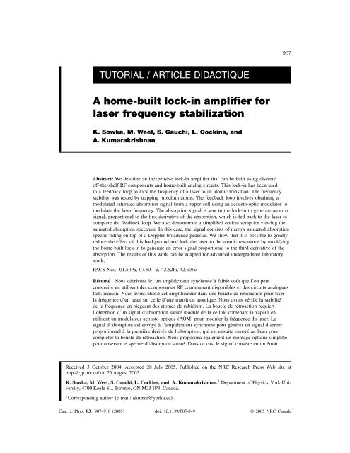 A home-built lock-in amplifier for laser frequency stabilization