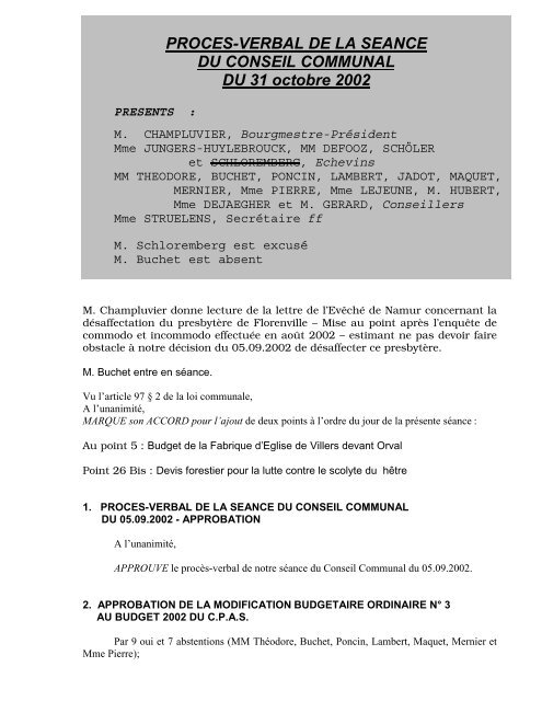 PROCES-VERBAL DE LA SEANCE DU CONSEIL ... - Florenville