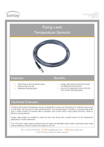 Flying Lead Temperature Sensors - Sontay