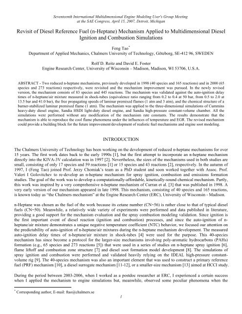 Revisit of diesel reference fuel - Engine Research Center ...