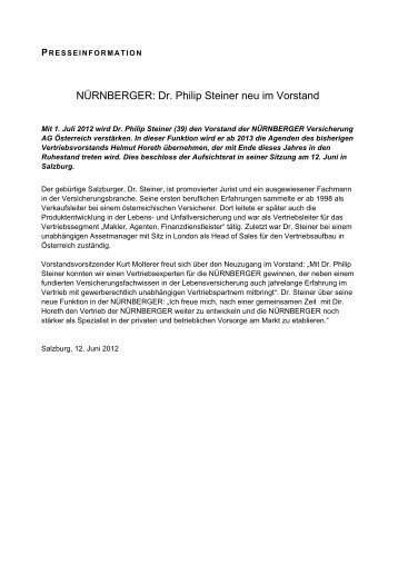 Dr. Philip Steiner neu im Vorstand - Nürnberger Versicherung AG