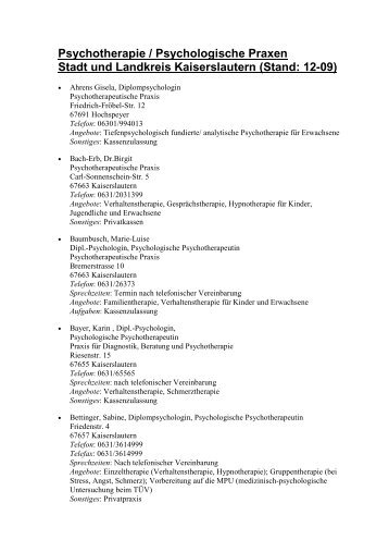 Psychotherapie / Psychologische Praxen Stadt und Landkreis