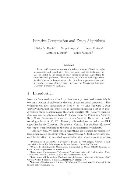 Iterative Compression and Exact Algorithms - Lita