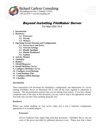 Beyond Installing FileMaker Server - Richard Carlton Consulting Inc.