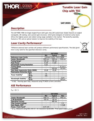 Tunable Laser Gain Chip with TEC - Thorlabs