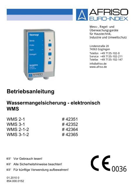 Betriebsanleitung Wassermangelsicherung (elektronisch) - Wekonn