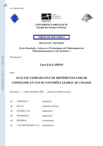 Analyse comparative de différentes lois de commande en vue du ...