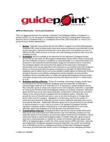 GPS for Motorcycles - Terms and Conditions This is an ... - Guidepoint