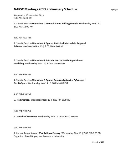 NARSC Meetings 2013 Preliminary Schedule - North American ...