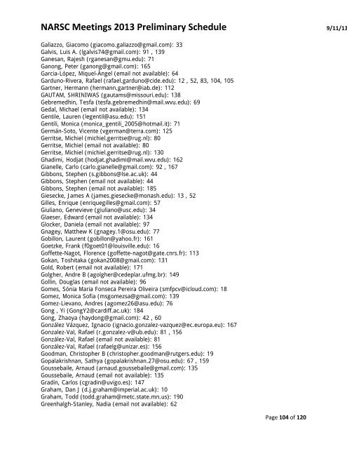 NARSC Meetings 2013 Preliminary Schedule - North American ...