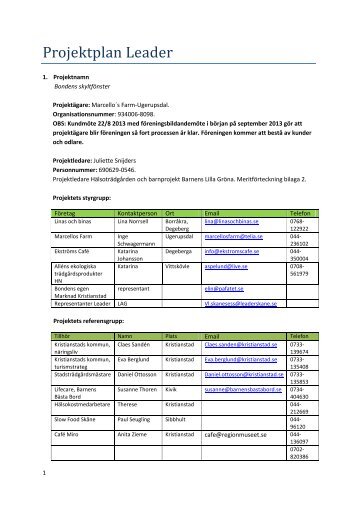 Projektplan Leader - Leader i SkÃ¥ne