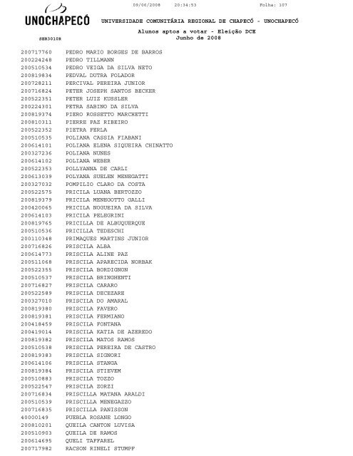 Alunos aptos a votar - EleiÃ§Ã£o DCE Junho de 2008 ... - UnochapecÃ³