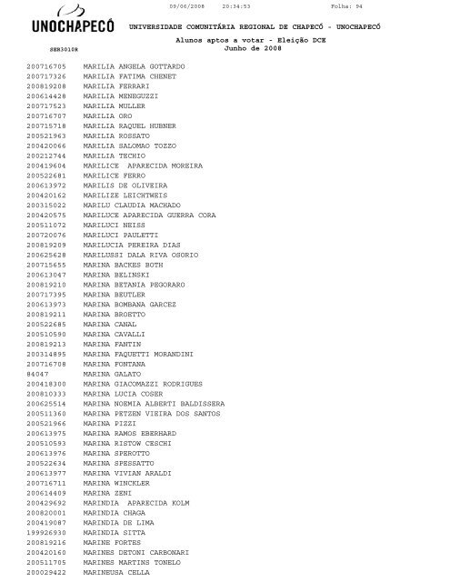 Alunos aptos a votar - EleiÃ§Ã£o DCE Junho de 2008 ... - UnochapecÃ³