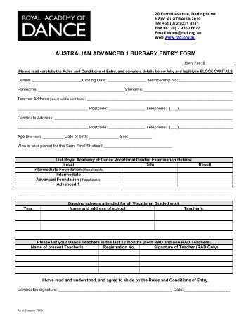 Bursary Entry Form - Royal Academy of Dance