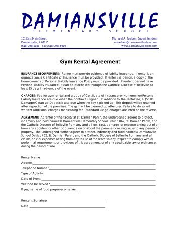 Gym Rental Agreement - Damiansville Elementary School