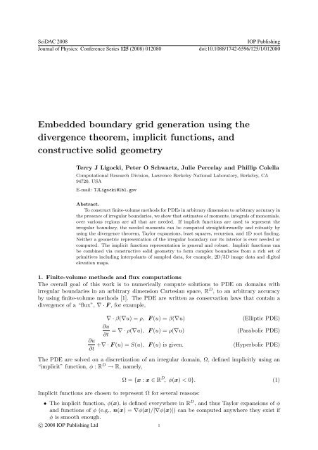 Embedded boundary grid generation using the divergence theorem ...