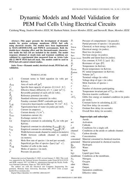 Dynamic Models and Model Validation for PEM Fuel ... - GetACoder