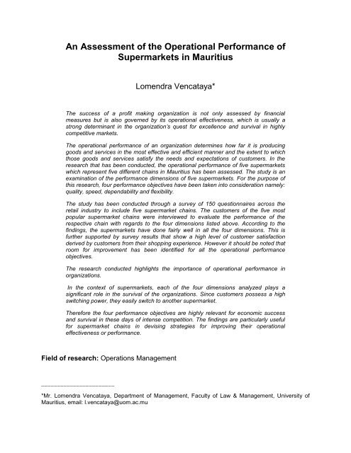 An Assessment of the Operational Performance of Supermarkets in ...