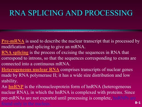 RNA SPLICING AND PROCESSING