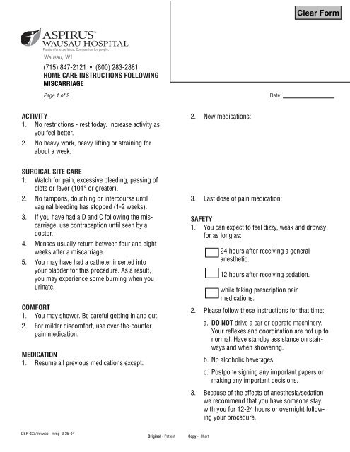 Home Care Instructions Following Miscarriage Dsp 023 Pdf 3 25 04