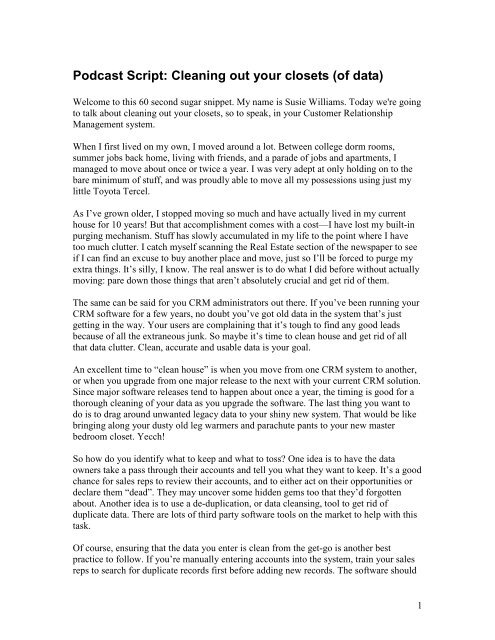 Podcast Script 67 Cleaningoutyourclosets Sugarforge