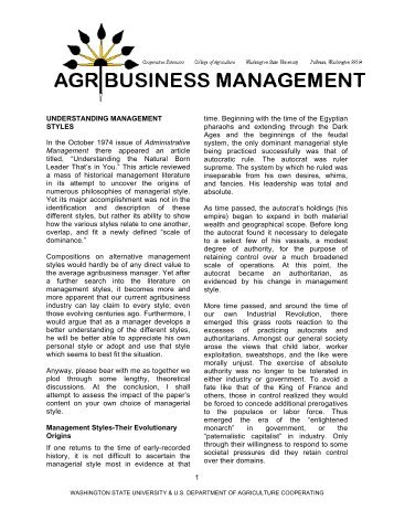Understanding Management Styles - Agribusiness Management
