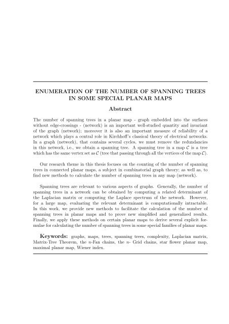 enumeration of the number of spanning trees in some ... - Toubkal