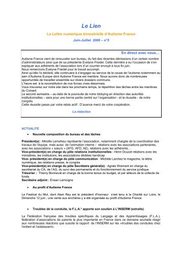 Le Lien 5 Juin/Juillet 2006 - Autisme France
