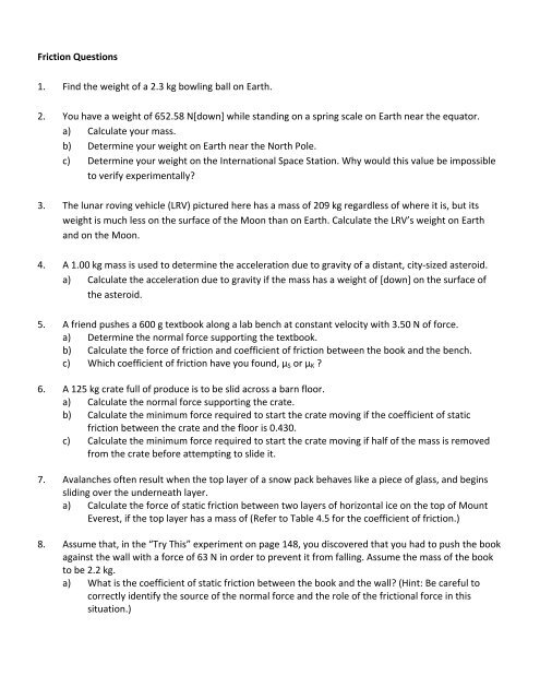 Friction And Newton S 2nd Law Questions Pdf