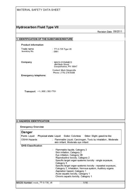 MSDS TT-S-735 Type VII - Mach-dynamics.com