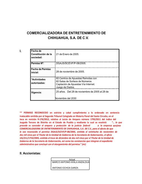 comercializadora de entretenimiento de chihuahua, sa de cv