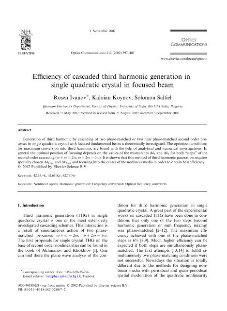 Efficiency of cascaded third harmonic generation in single quadratic ...