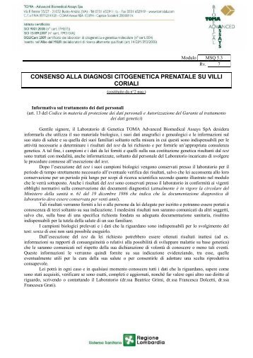 Modulo consenso informato cariotipo su villi coriali - TOMA ...