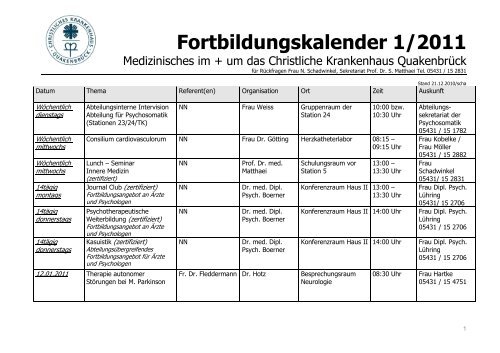 fortbildungskalender 01-11 - Christliches Krankenhaus Quakenbrück