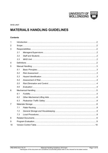 Materials Handling Guidelines - Staff - University of Wollongong