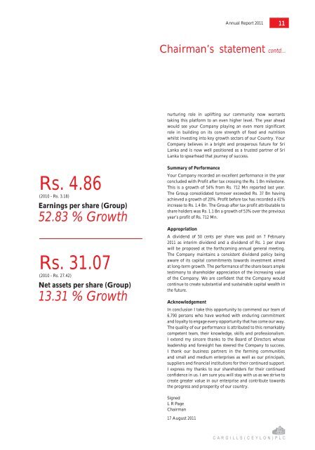 2011 Annual Report - Cargills (Ceylon)