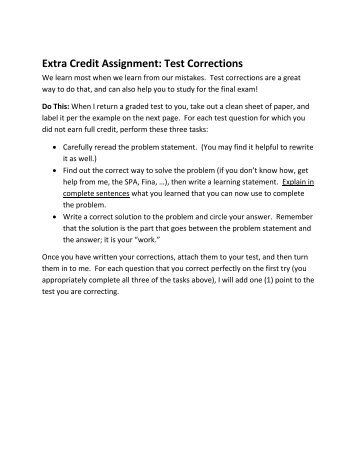 Extra Credit Assignment: Test Corrections