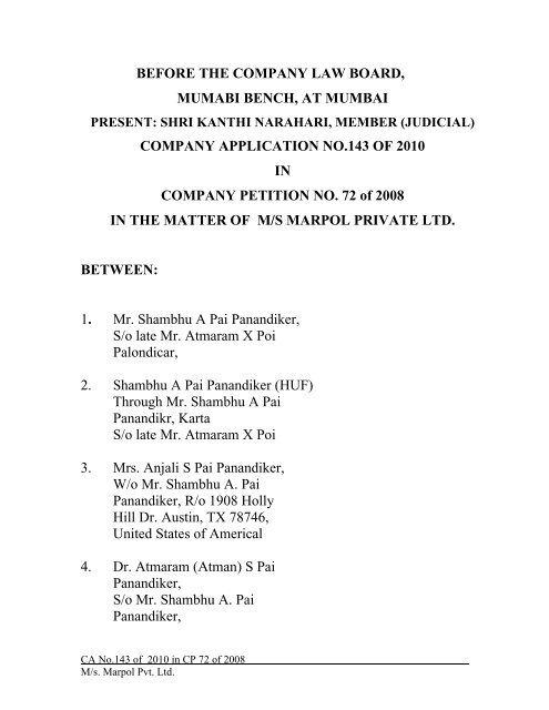 Marpol_Pvt_Ltd_CA_143_2010 - Company Law Board Mumbai Bench