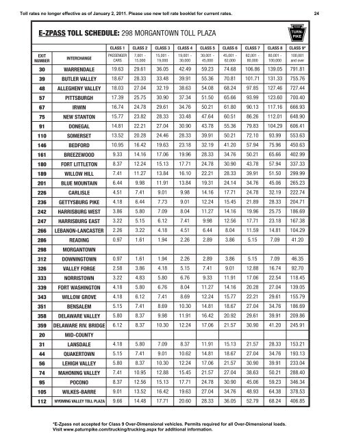 Toll Book 2010 - The Pennsylvania Turnpike