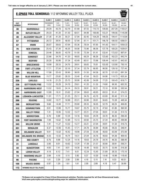 Toll Book 2010 - The Pennsylvania Turnpike