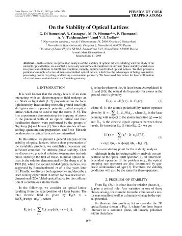 On the Stability of Optical Lattices - MAIK "Nauka/Interperiodica"