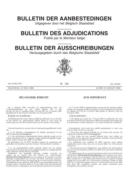 BULLETIN DER AANBESTEDINGEN BULLETIN DES ...