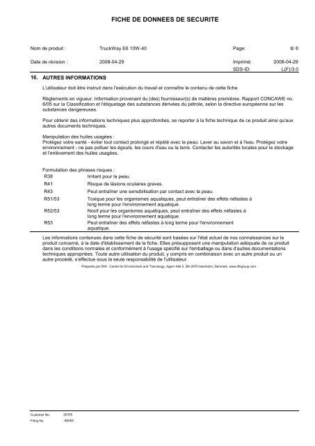 FICHE DE DONNEES DE SECURITE