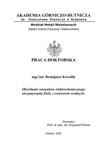 PRACA DOKTORSKA mgr inÃ…Â¼. Remigiusz Kowalik OkreÃ…Â›lanie