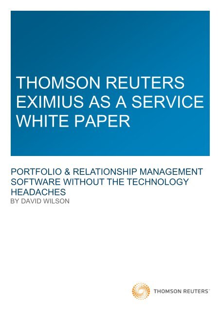 thomson reuters eximius as a service white paper - Managers of ...